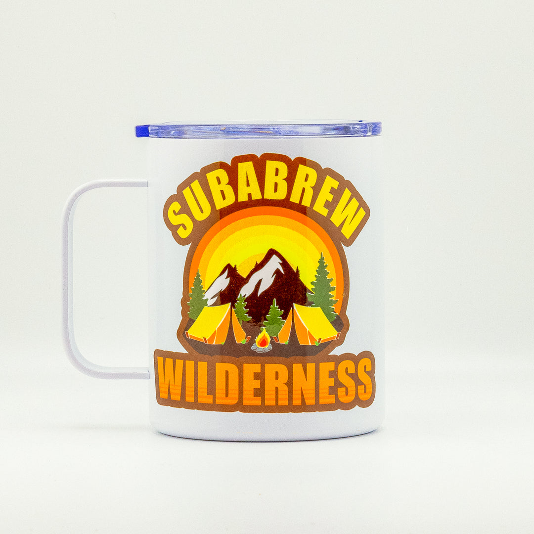 CUSTOM STAINLESS STEEL MUG SUBARU WILDERNESS CAMP CAMPFIRE CAMPING TRAVEL 