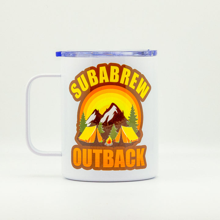 CUSTOM STAINLESS STEEL MUG SUBARU OUTBACK CAMP CAMPFIRE CAMPING TRAVEL 