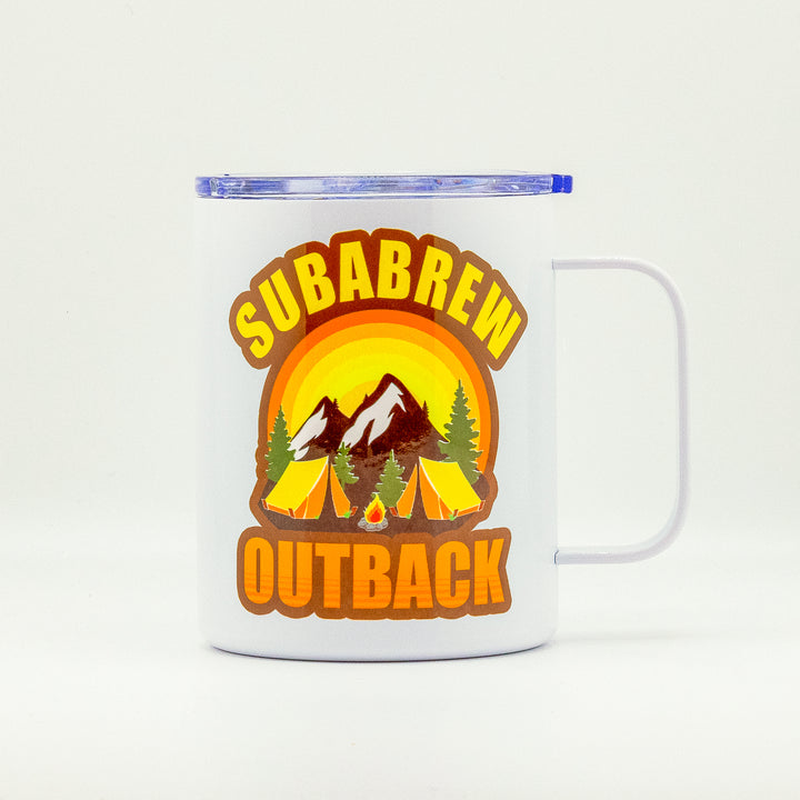 CUSTOM STAINLESS STEEL MUG SUBARU OUTBACK CAMP CAMPFIRE CAMPING TRAVEL 