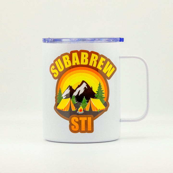 CUSTOM STAINLESS STEEL MUG SUBARU STI CAMP CAMPFIRE CAMPING TRAVEL 