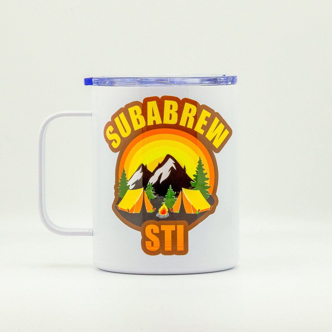 CUSTOM STAINLESS STEEL MUG SUBARU STI CAMP CAMPFIRE CAMPING TRAVEL 