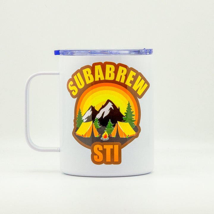 CUSTOM STAINLESS STEEL MUG SUBARU STI CAMP CAMPFIRE CAMPING TRAVEL 