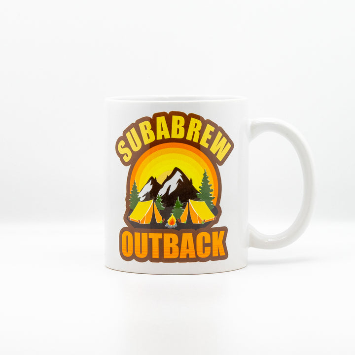 CUSTOM COFFEE MUG SUBARU OUTBACK CAMP CAMPFIRE 