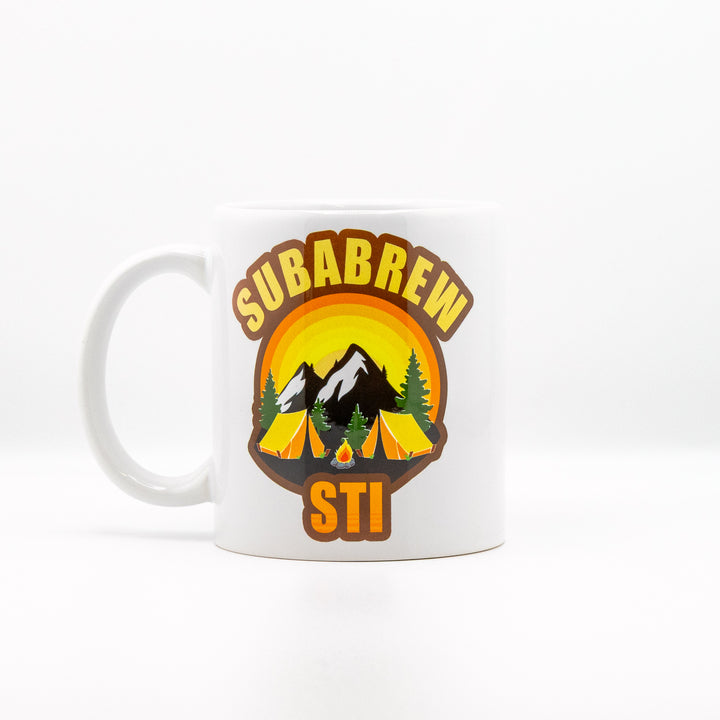 CUSTOM COFFEE MUG SUBARU STI CAMP CAMPFIRE 