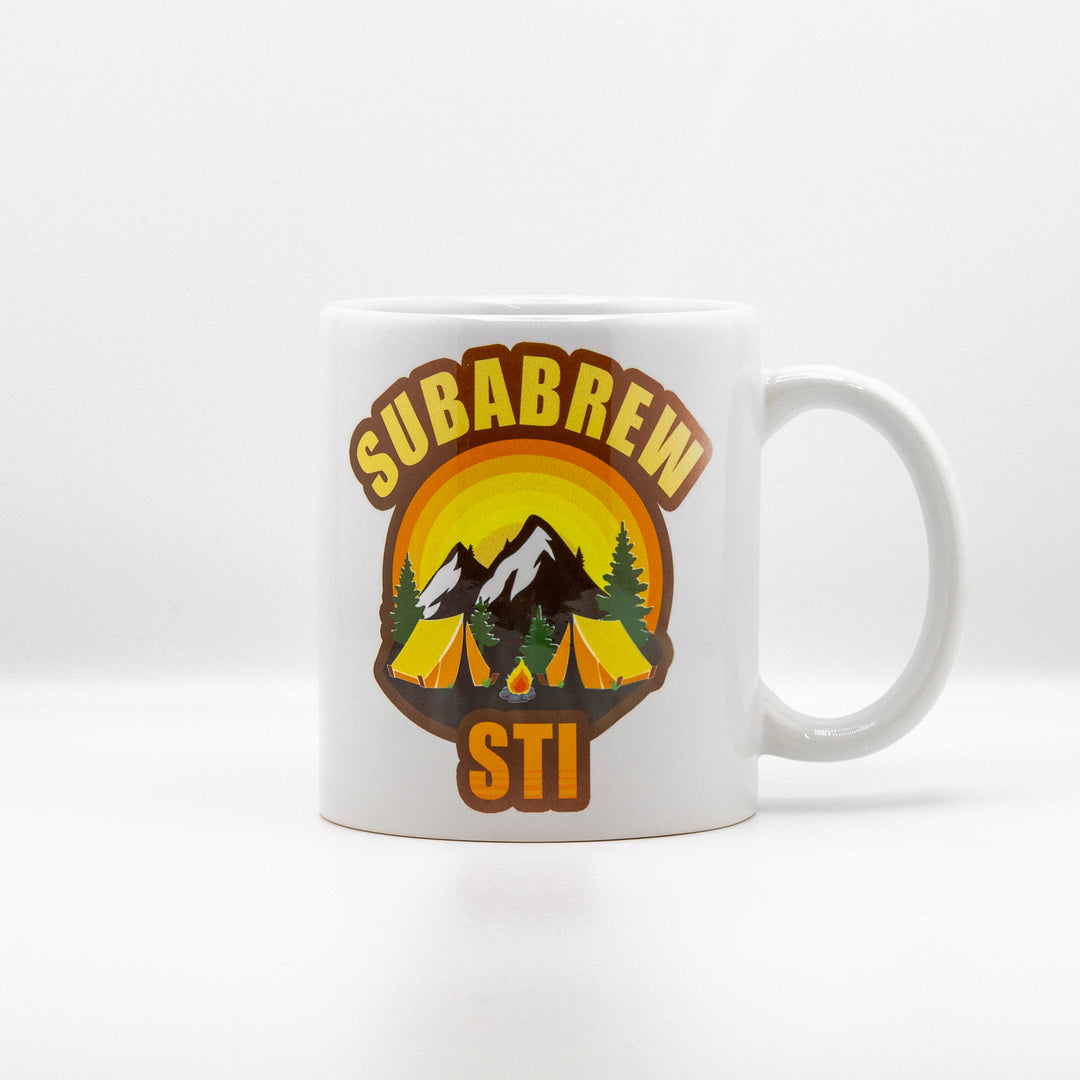 CUSTOM COFFEE MUG SUBARU STI CAMP CAMPFIRE 